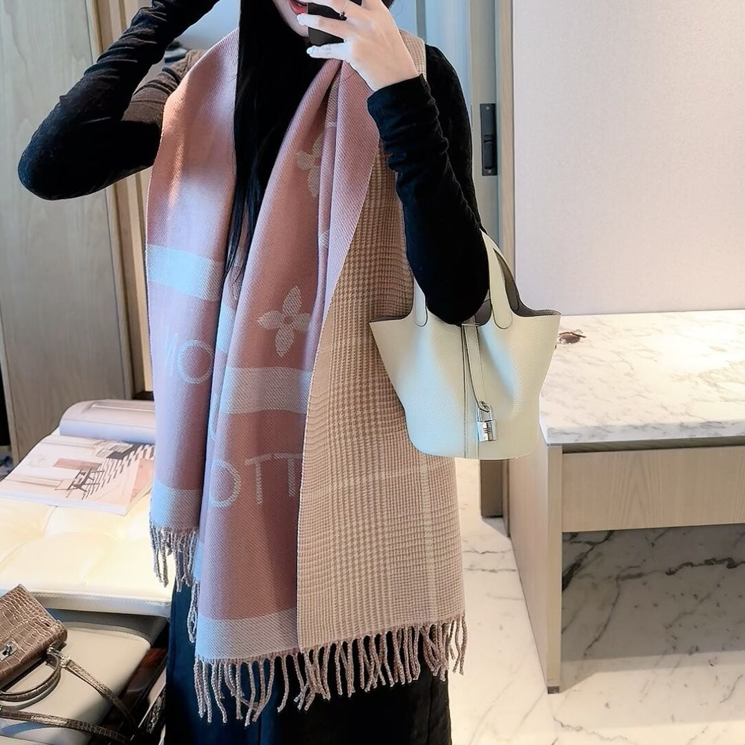 Latticed Floral Love Long Cashmere Scarf