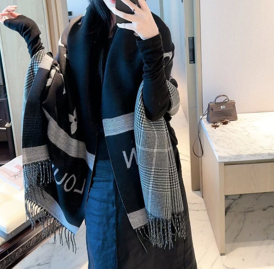 Latticed Floral Love Long Cashmere Scarf