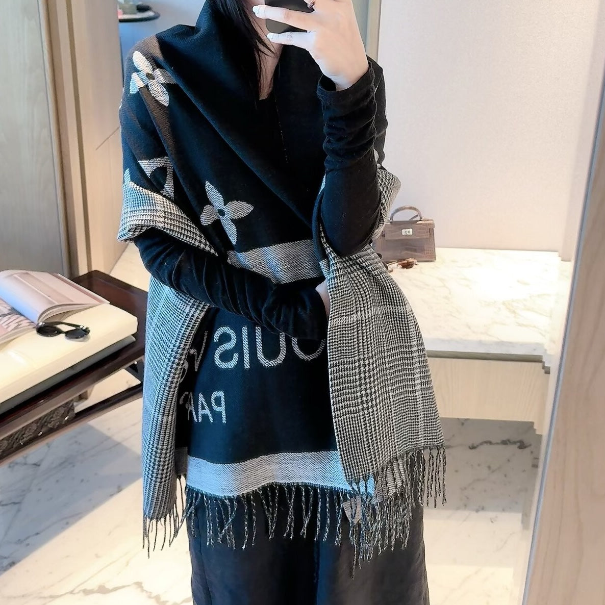 Latticed Floral Love Long Cashmere Scarf