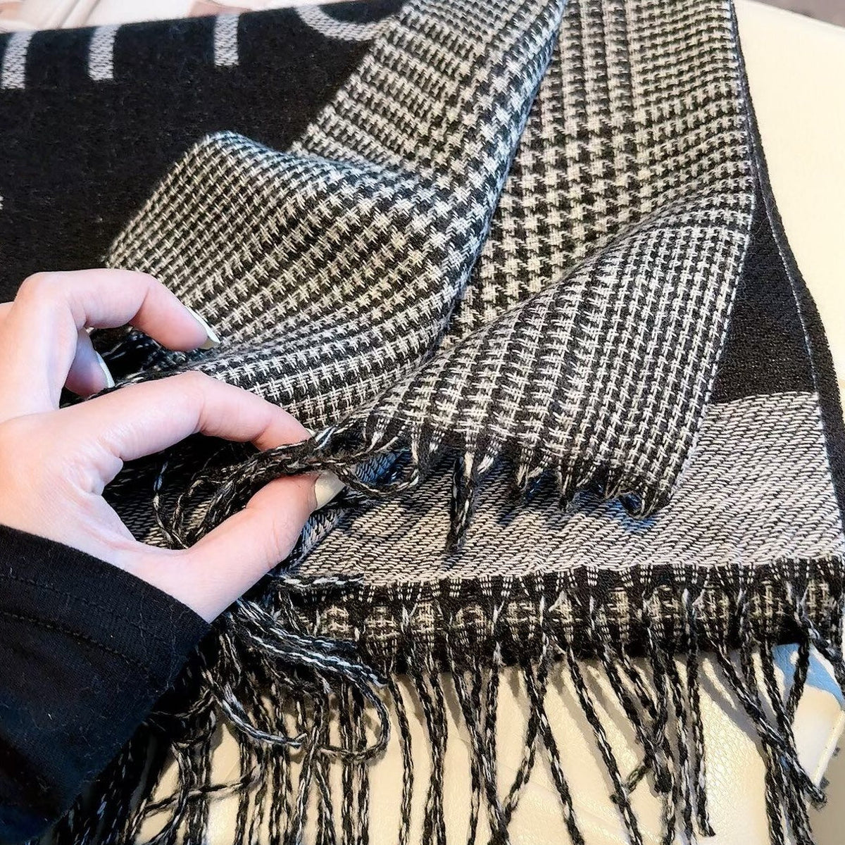 Latticed Floral Love Long Cashmere Scarf