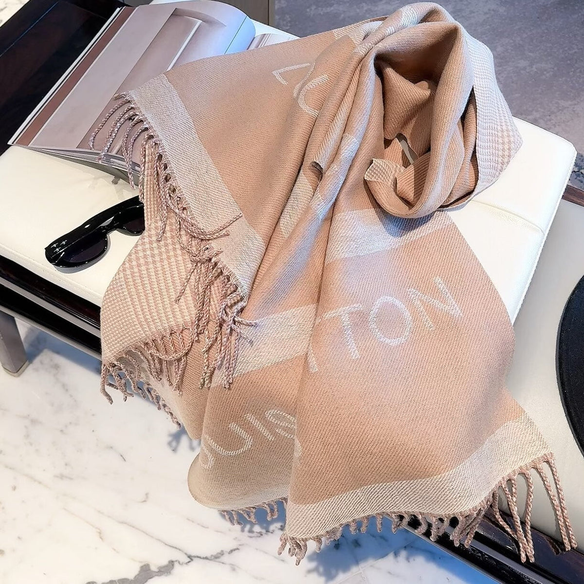 Latticed Floral Love Long Cashmere Scarf