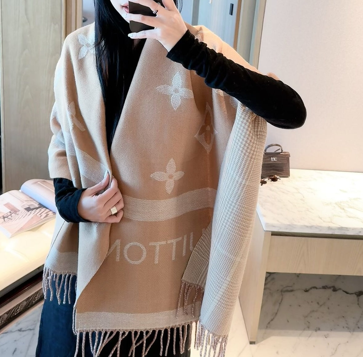 Latticed Floral Love Long Cashmere Scarf