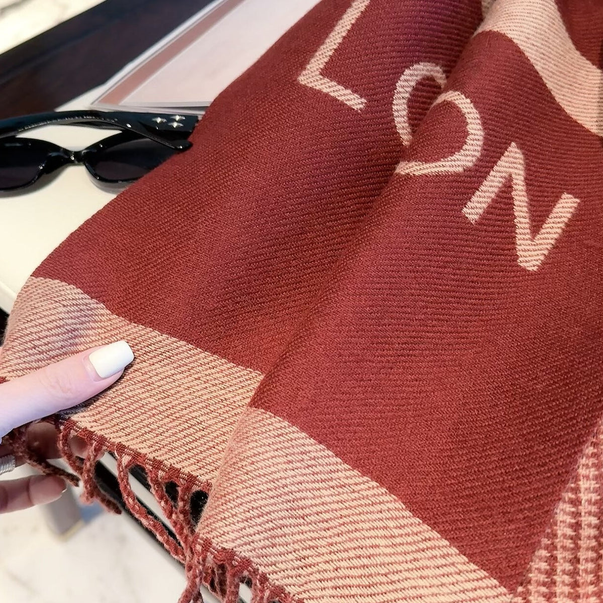 Latticed Floral Love Long Cashmere Scarf