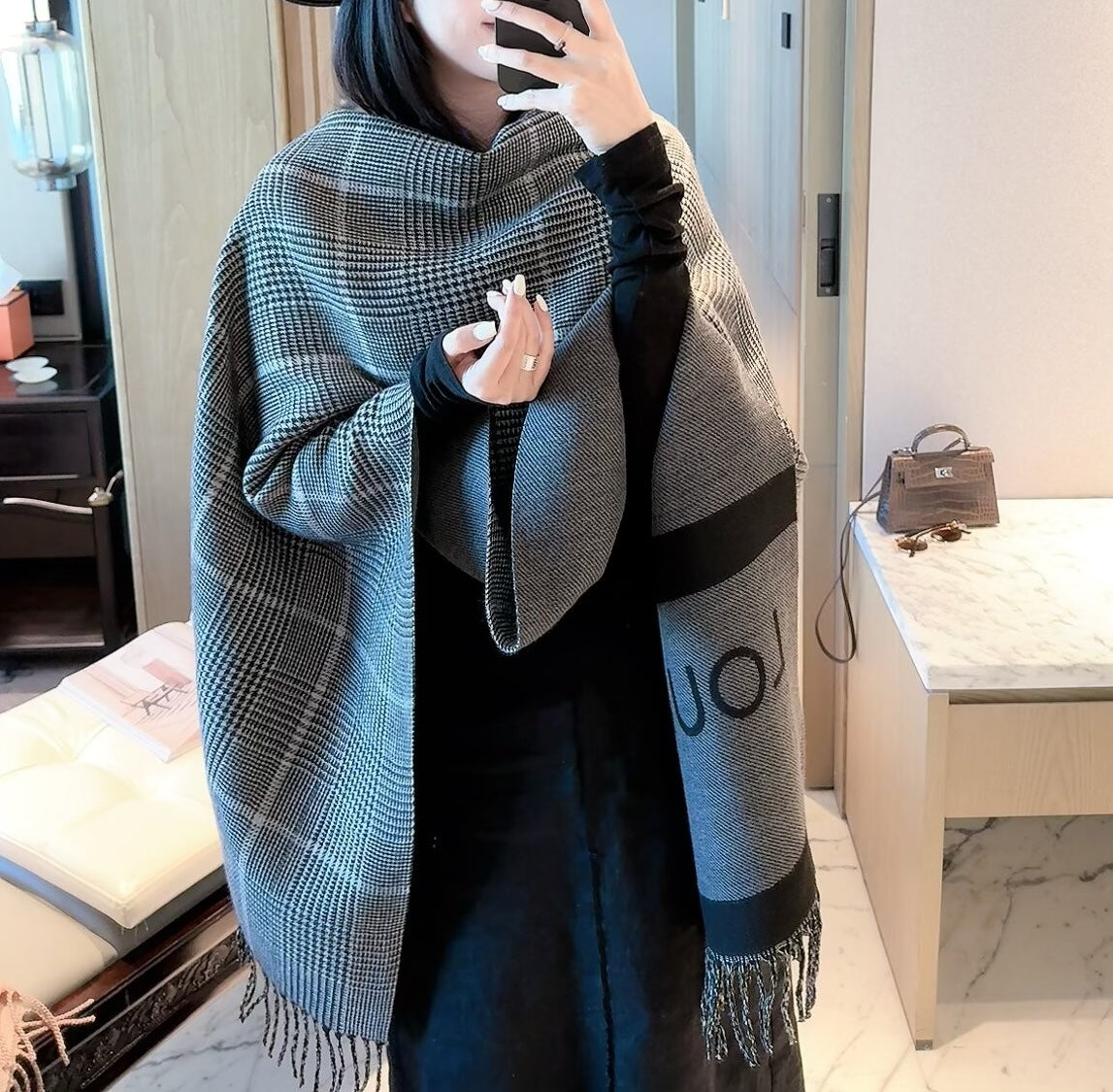 Latticed Floral Love Long Cashmere Scarf