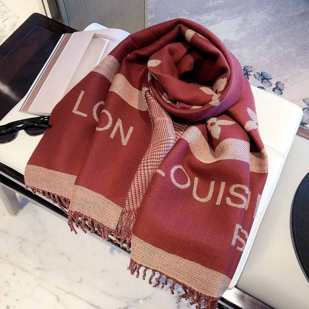 Latticed Floral Love Long Cashmere Scarf