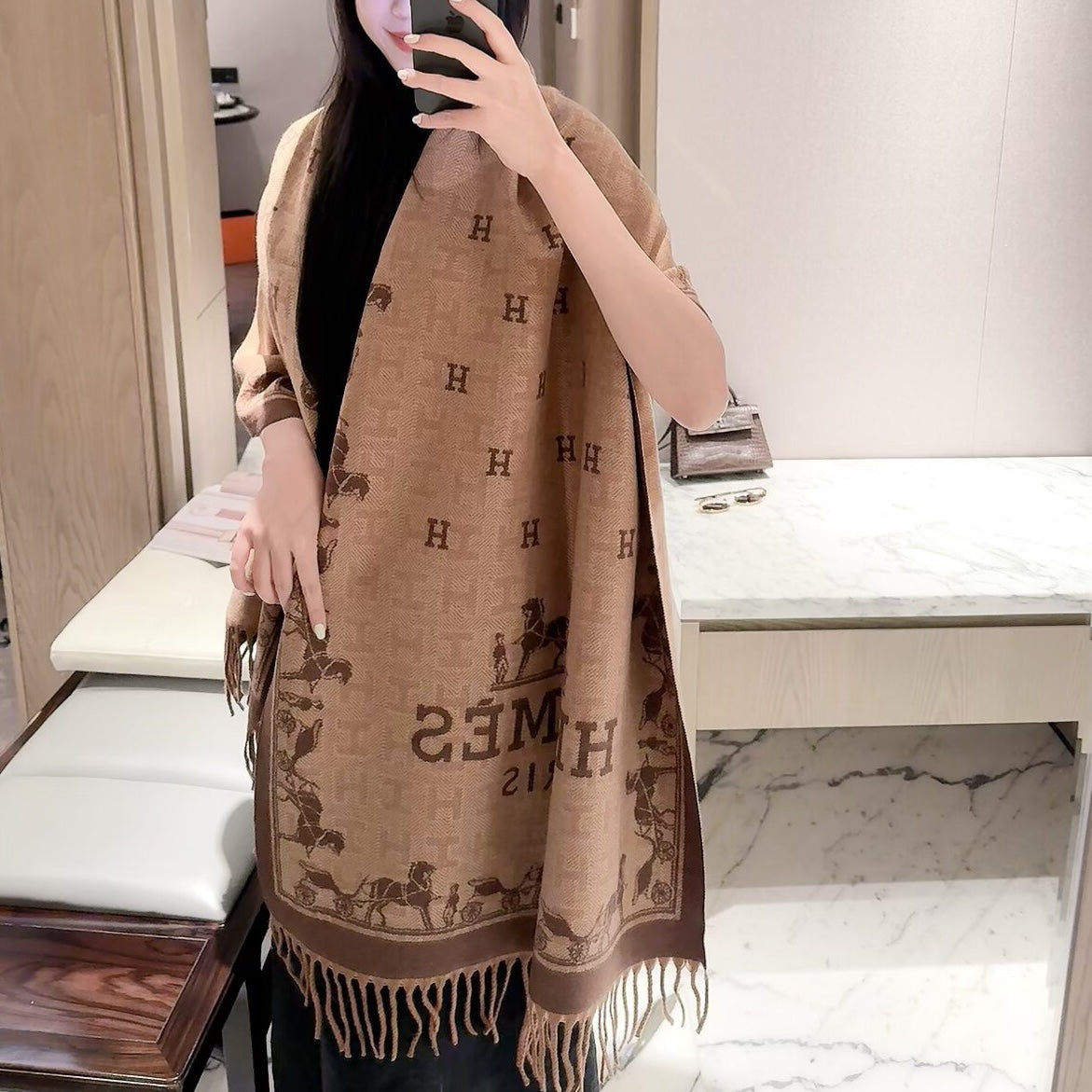 Fancy Horse Long Cashmere Scarf